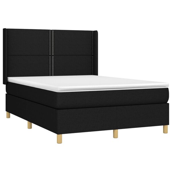 vidaXL Cama box spring colch&oacute;n y luces LED tela negro 140x200 cm