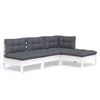 vidaXL Muebles de jard&iacute;n 4 pzas con cojines blanco madera de pino