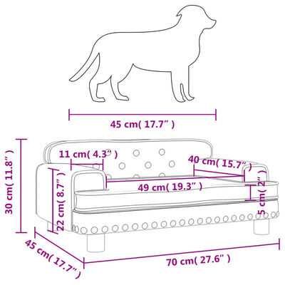 vidaXL Cama para perros de terciopelo gris claro 70x45x30 cm