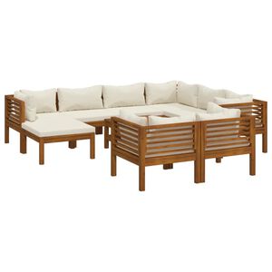 vidaXL Muebles de jard&iacute;n 10 pzas cojines crema madera maciza acacia