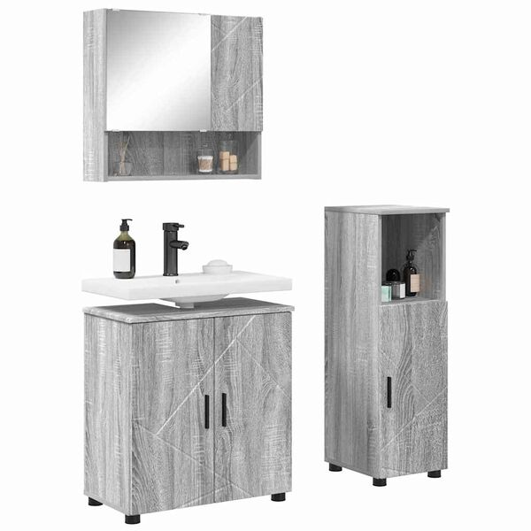 vidaXL Juego de muebles de ba&ntilde;o Montaje en la pared 3 pcs Gris Sonoma