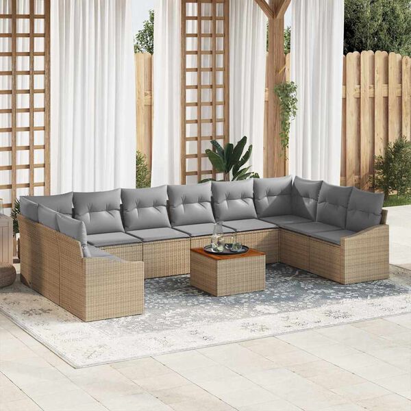 vidaXL Conjunto de sof&aacute;s de jard&iacute;n 11 pcs Beige y Gris Claro