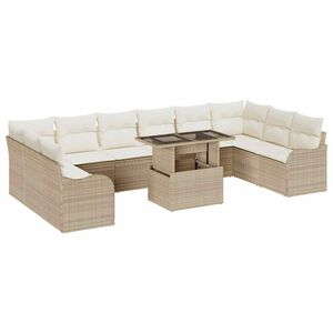 vidaXL Conjunto de sof&aacute; de jard&iacute;n con coj&iacute;n 11 pcs Beige Polirat&aacute;n