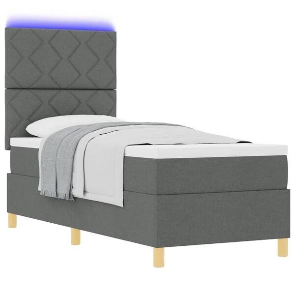 vidaXL Cama Box Spring LED con colch&oacute;n Gris oscuro 80 x 200 cm tela