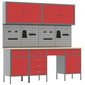 vidaXL Armario de trabajo 10 uds. Rojo Madera Ingenierizada y Acero