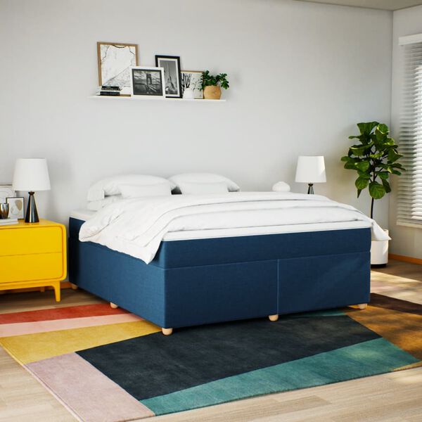 vidaXL Cama box spring con colch&oacute;n tela azul 180x200 cm