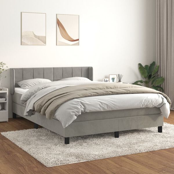 vidaXL Cama box spring con colch&oacute;n terciopelo gris claro 140x200 cm