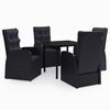 vidaXL Juego de comedor de jard&iacute;n 5 piezas con cojines negro