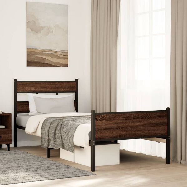 vidaXL Estructura de cama sin colch&oacute;n madera marr&oacute;n roble 100x200 cm
