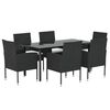 vidaXL Set de comedor de jard&iacute;n 7 pzas y cojines rat&aacute;n sint&eacute;tico negro