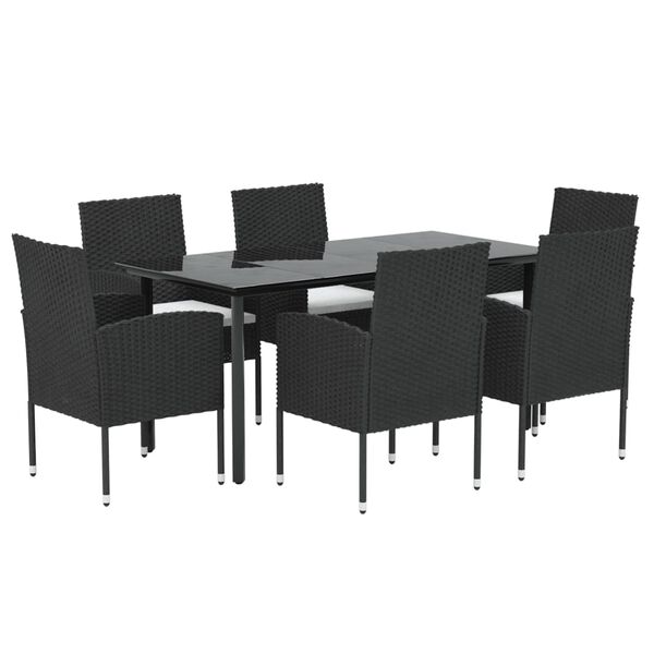 vidaXL Set de comedor de jard&iacute;n 7 pzas y cojines rat&aacute;n sint&eacute;tico negro