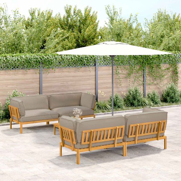 vidaXL Juego de Sof&aacute; con coj&iacute;n 5 pcs Taup&eacute; Madera de Acacia S&oacute;lida