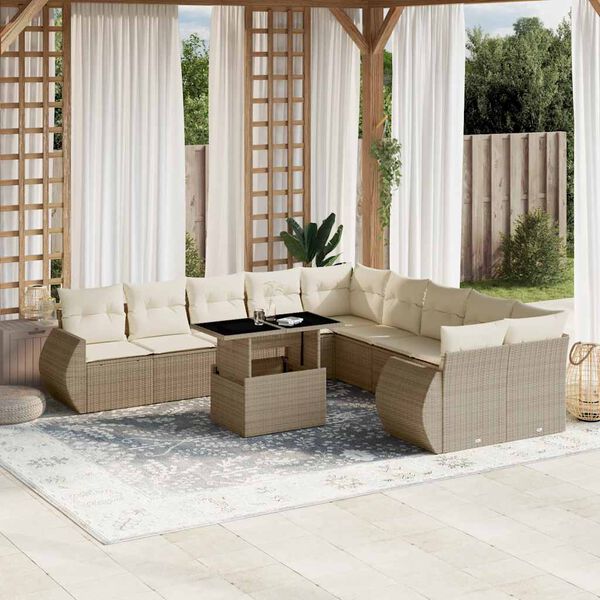 vidaXL Set de sof&aacute;s de jard&iacute;n 11pzas con cojines rat&aacute;n sint&eacute;tico beige