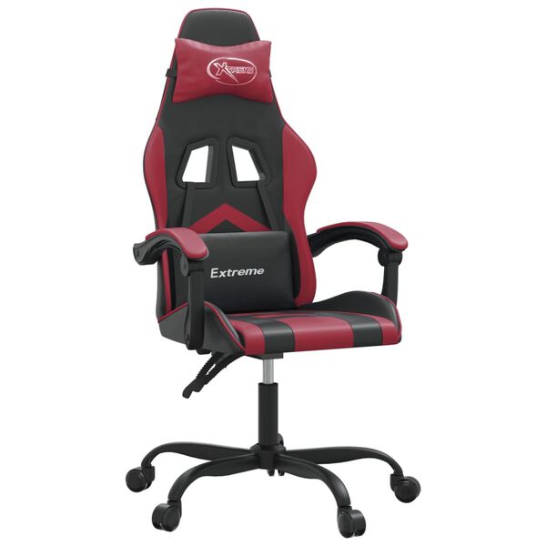 vidaXL Silla gaming giratoria cuero sint&eacute;tico negro y rojo vino tinto