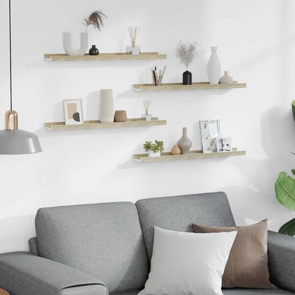vidaXL Estantes de pared 4 unidades blanco y roble Sonoma 60x9x3 cm