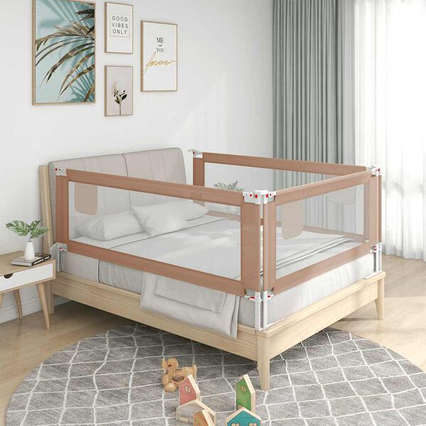 vidaXL Barandilla de seguridad cama de ni&ntilde;o gris taupe tela 150x25 cm
