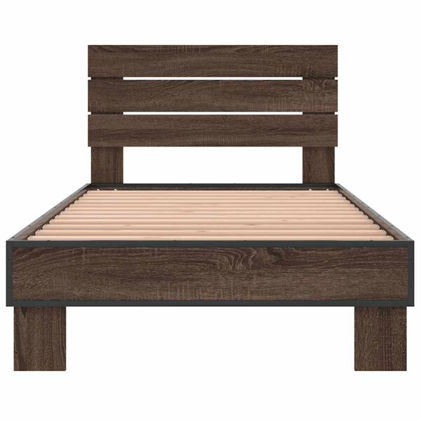vidaXL Estructura cama madera ingenier&iacute;a metal roble marr&oacute;n 90x200 cm
