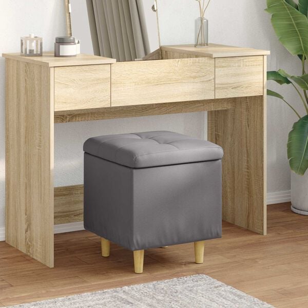 vidaXL Otomano de almacenamiento Gris 40 x 40 x 45 cm Cuero sint&eacute;tico