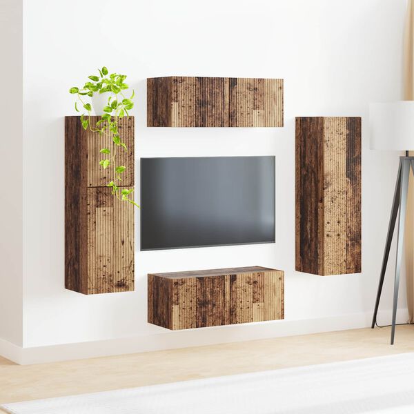 vidaXL Conjunto de mueble de TV Montaje en la pared 4 pcs Madera vieja