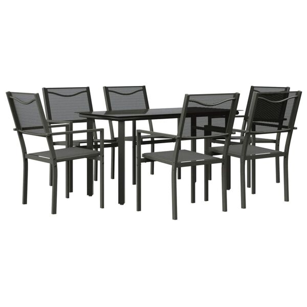 vidaXL Juego de comedor para jard&iacute;n 7 piezas acero y textilene negro