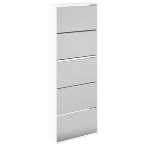 vidaXL Zapatero y espejo 5 niveles blanco brillo 63x17x169,5 cm