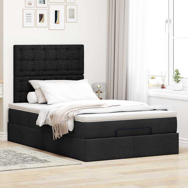 vidaXL Estructura cama otomana colch&oacute;n tela negro 120x200cm