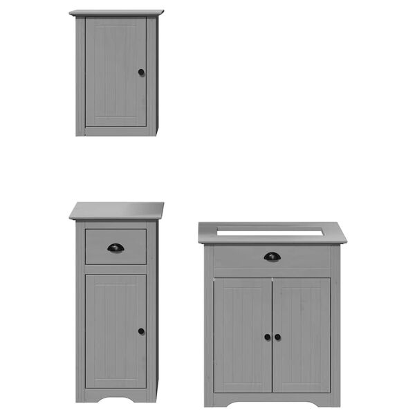 vidaXL Juego de muebles de ba&ntilde;o BODO 3 pzas madera maciza pino gris