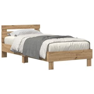 vidaXL Estructura de cama con tiras LED Roble artisan 100 x 200 cm