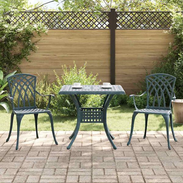 vidaXL Conjunto de mesa de jard&iacute;n 3 pcs Verde Aluminio fundido