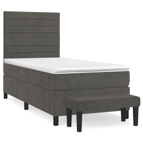 vidaXL Cama box spring con colch&oacute;n terciopelo gris oscuro 90x190 cm