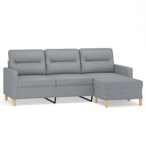 vidaXL Sof&aacute; de 3 plazas con taburete de tela gris claro 180 cm