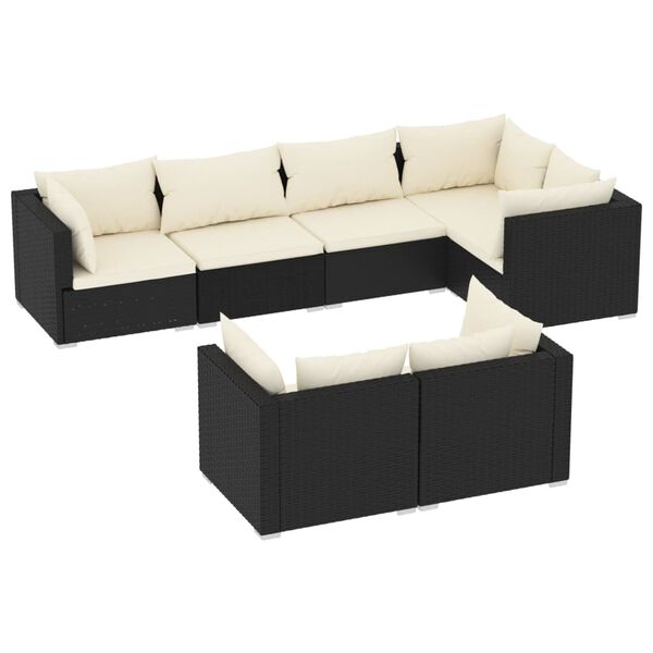 vidaXL Set de muebles de jard&iacute;n y cojines 7 pzas rat&aacute;n sint&eacute;tico negro