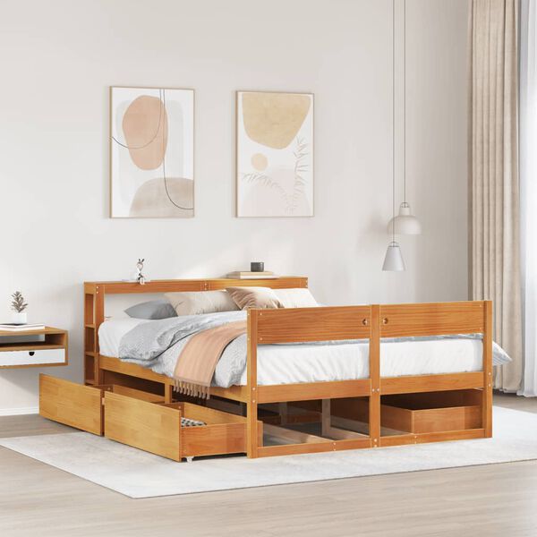 vidaXL Cama sin colchón madera maciza de pino marrón cera 160x200 cm