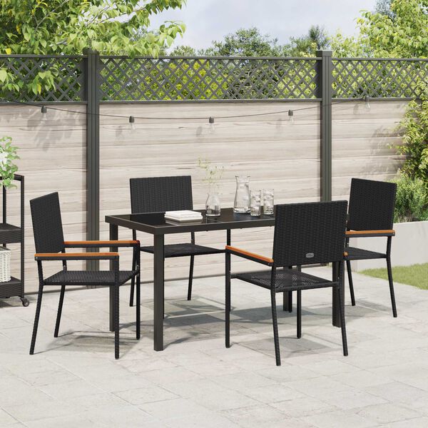 vidaXL Conjunto de Comedor de Jard&iacute;n 5 pcs Negro rat&aacute;n sint&eacute;tico
