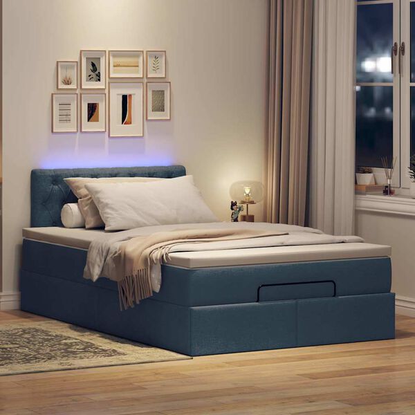 vidaXL Cama otomana con colch&oacute;n y luces LED azul 120x200 cm Tela