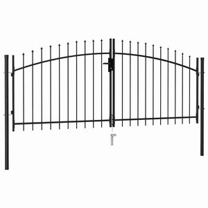 vidaXL Cancela de valla doble puerta con puntas acero negro 299,5x174,5 cm