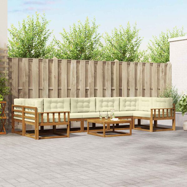 vidaXL Conjunto de sof&aacute;s de exterior con coj&iacute;n 8 pcs Natural y Crema