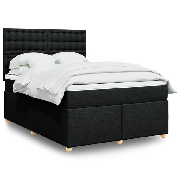 vidaXL Cama box spring con colch&oacute;n tela negro 140x190 cm