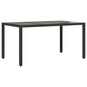 vidaXL Mesa de jard&iacute;n superficie de vidrio rat&aacute;n PE negro 150x90x75 cm