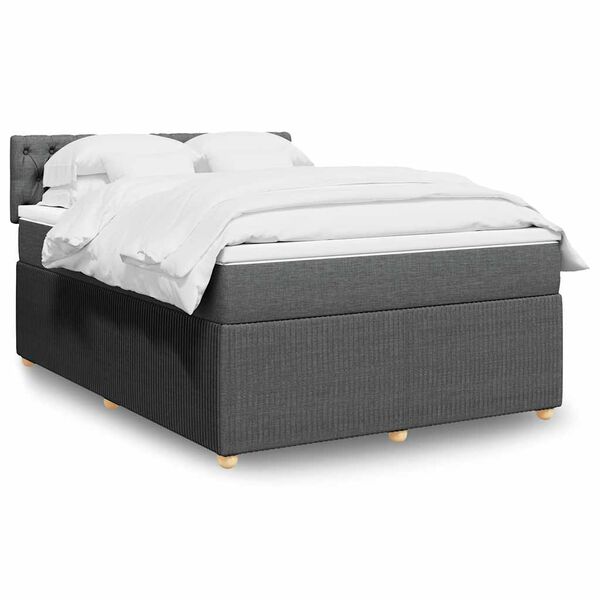 vidaXL Cama box spring con colch&oacute;n tela gris oscuro 140x190 cm
