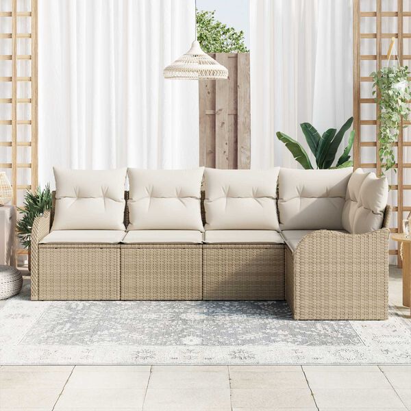 vidaXL Conjunto de sof&aacute; de jard&iacute;n 5 pcs Beige rat&aacute;n sint&eacute;tico