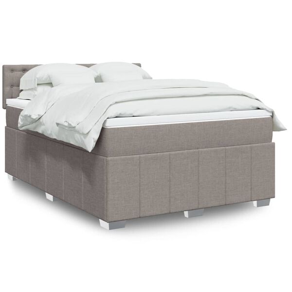 vidaXL Cama box spring con colch&oacute;n tela gris taupe 140x190 cm