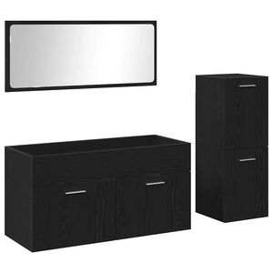 vidaXL Juego de muebles de ba&ntilde;o 3 pcs Roble Negro Madera de ingenier&iacute;a