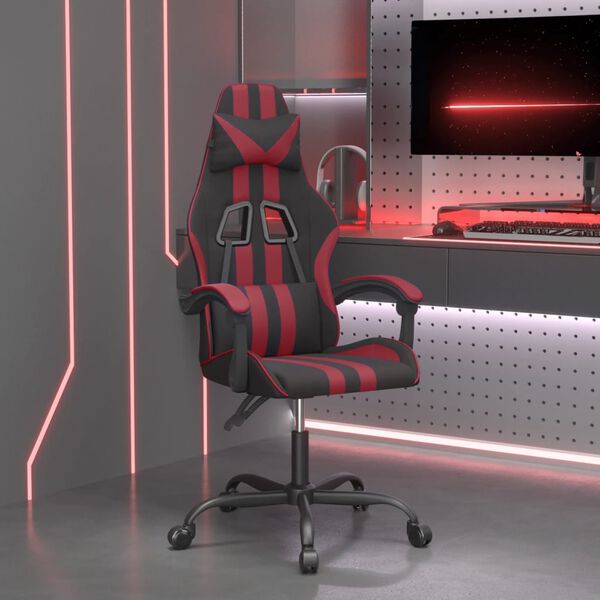 vidaXL Silla gaming cuero sint&eacute;tico negro y rojo vino tinto