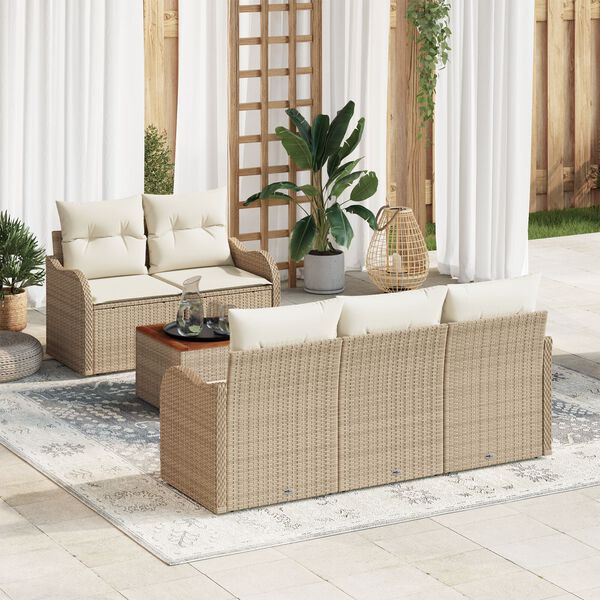 vidaXL Conjunto de sof&aacute; de jard&iacute;n con coj&iacute;n Manual 6 pcs Beige y Crema