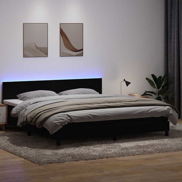 vidaXL Cama box spring con colch&oacute;n y LED terciopelo negro 180x220 cm