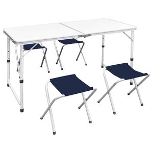 vidaXL Mesa de camping plegable ajustable con 4 taburetes 120x60 cm