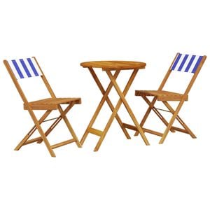 vidaXL Juego de bistro de 3 piezas tela y madera maciza azul y blanco
