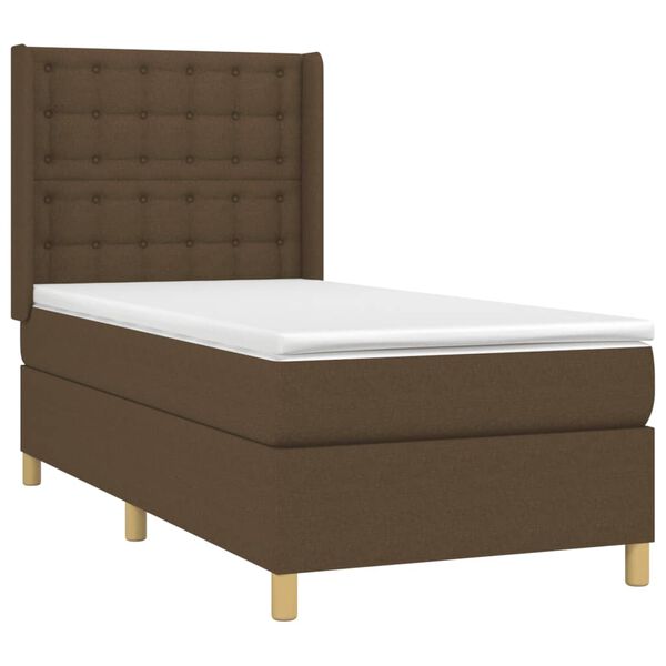 vidaXL Cama box spring con colch&oacute;n tela marr&oacute;n oscuro 100x200 cm