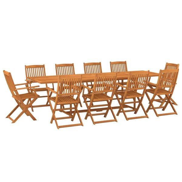 vidaXL Set comedor de jard&iacute;n 11piezas madera maciza acacia 280x90x75cm